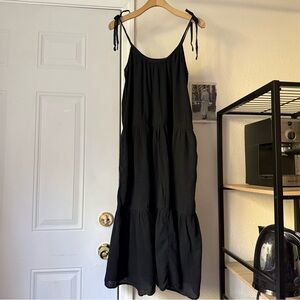 HONORINE black cotton gauze tiered sleeveless midi sun dress